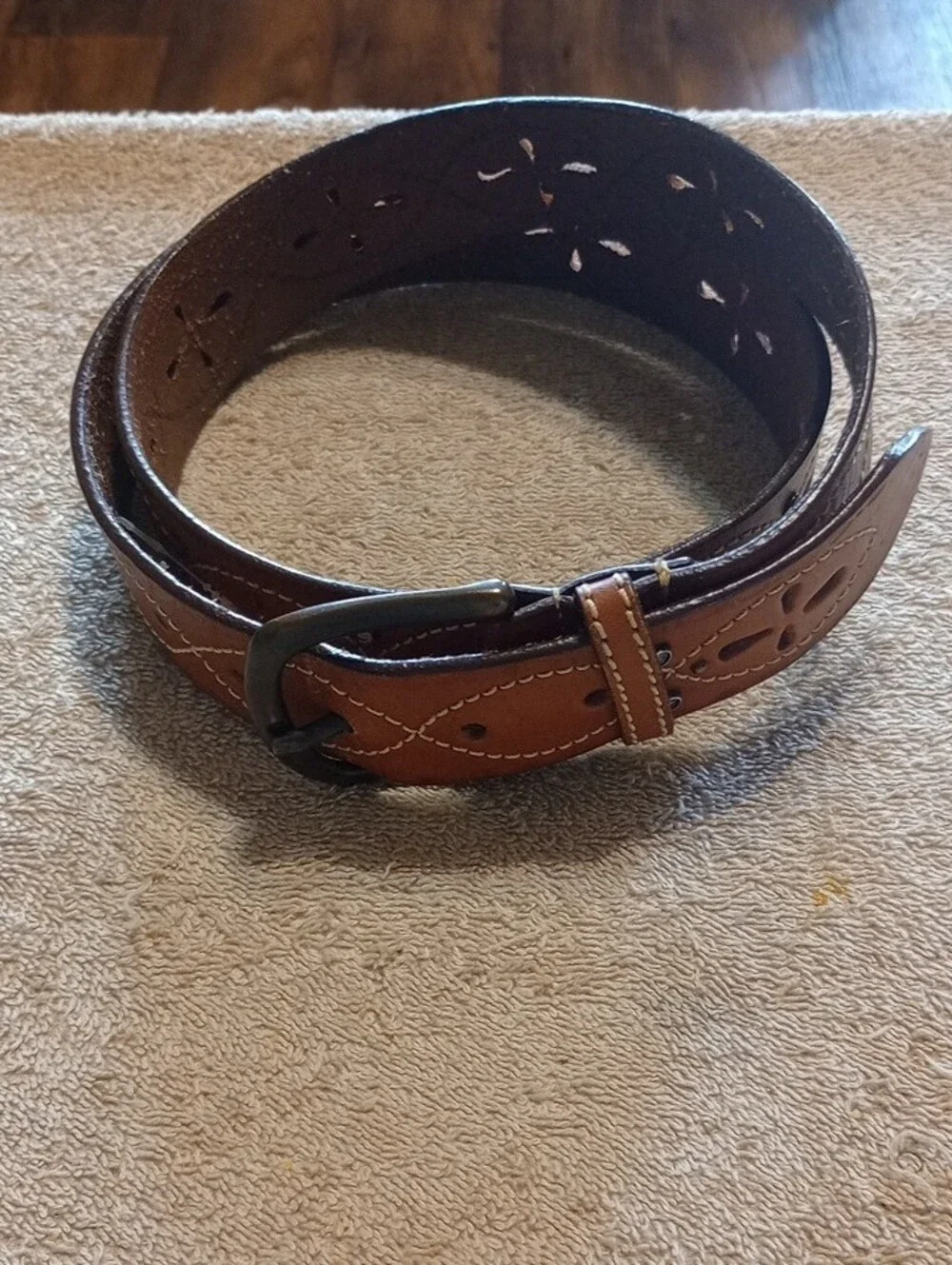 Men's Brown Stylish Leather Belt with Decorative Stitching And Stud Accents